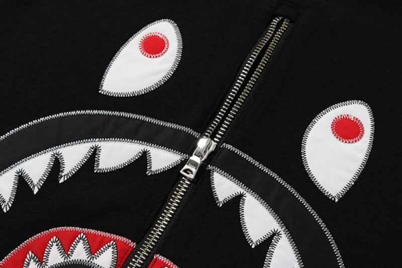 BAPE Applique Metal Zip Shark Crewneck Black