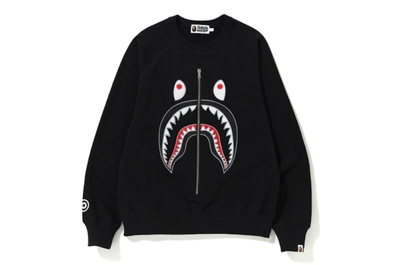 BAPE Applique Metal Zip Shark Crewneck Black