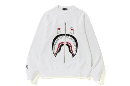 BAPE Applique Metal Zip Shark Crewneck White