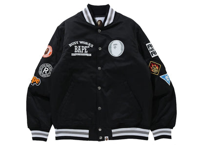 BAPE Archive Patch Puffer Nylon Varsity Jacket Black