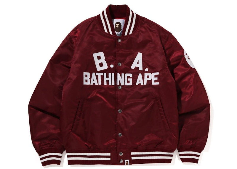 BAPE B.A Nylon Varsity Jacket Burgundy