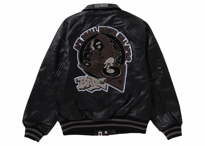 BAPE (B)APE Leather Varsity Jacket Black