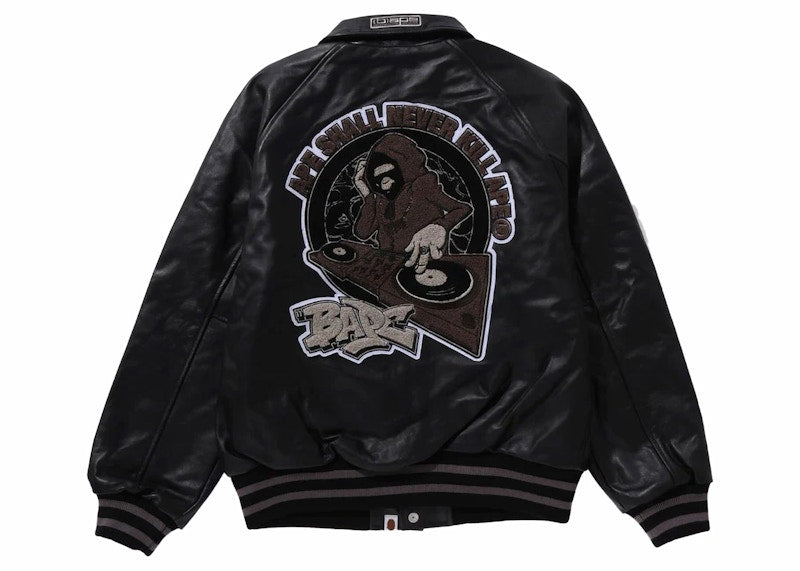 BAPE (B)APE Leather Varsity Jacket Black