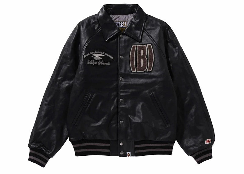 BAPE (B)APE Leather Varsity Jacket Black