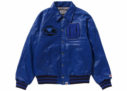 BAPE (B)APE Leather Varsity Jacket Blue