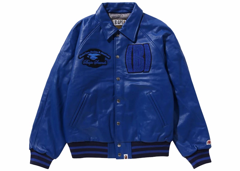 BAPE (B)APE Leather Varsity Jacket Blue