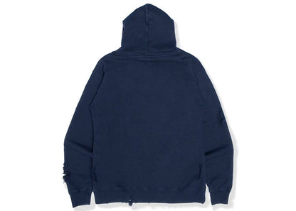 BAPE BLACK Label Logo Distressed Hoodie Navy