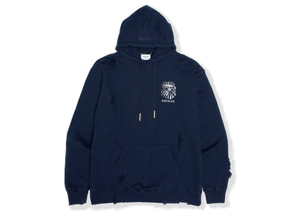 BAPE BLACK Label Logo Distressed Hoodie Navy