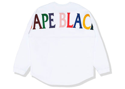 BAPE BLACK Label Rainbow Logo L/S Tee White