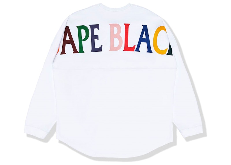 BAPE BLACK Label Rainbow Logo L/S Tee White