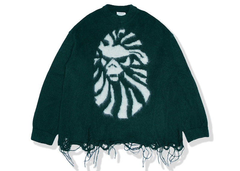 BAPE BLACK Logo Destressed Knit Sweater Green