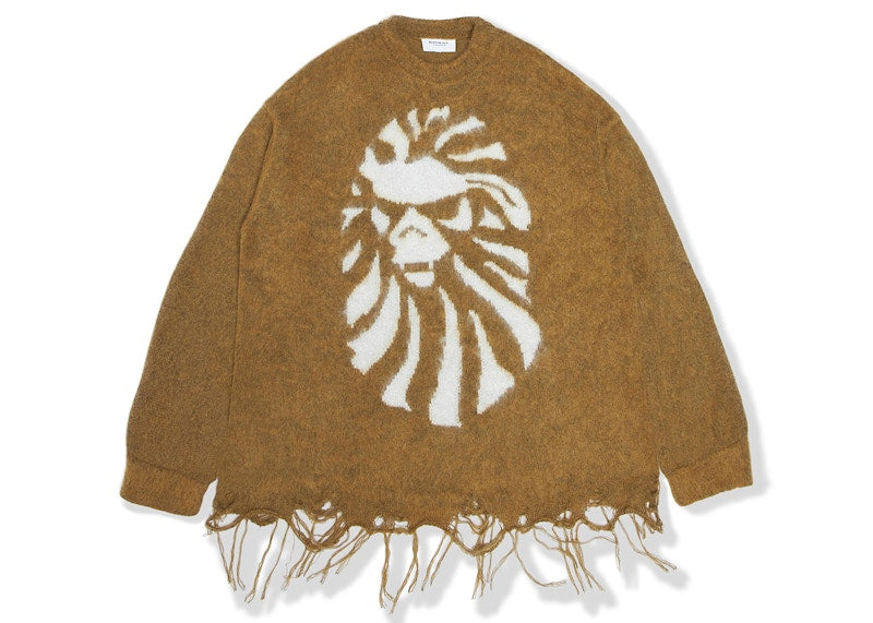 BAPE BLACK Logo Destressed Knit Sweater Yellow