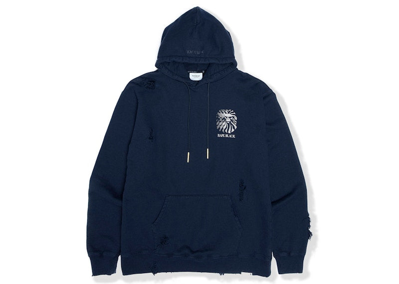 BAPE BLACK Logo Distressed Hoodie Navy