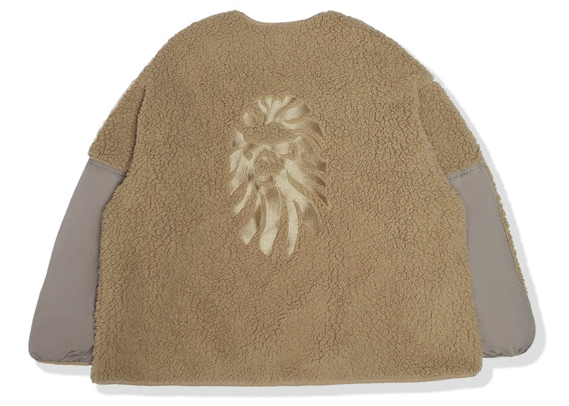 BAPE BLACK Logo Zip Up Fleece Jacket Beige
