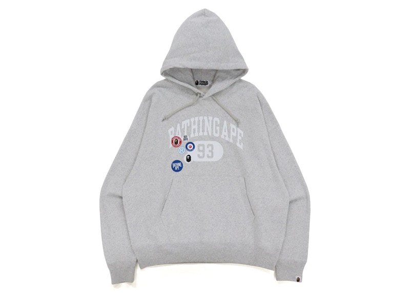 BAPE Badge Motif Loose Fit Pullover Hoodie Gray