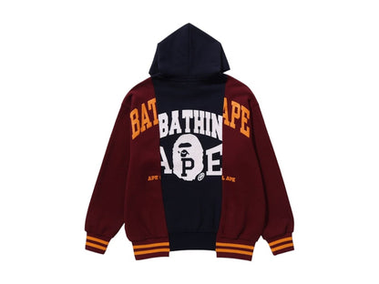 BAPE Badges Color Blocking Pullover Hoodie Navy