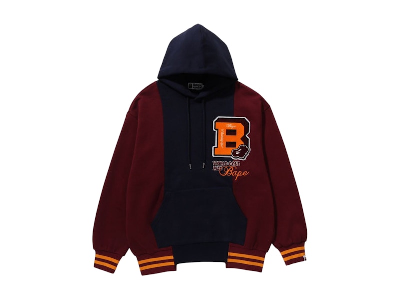 BAPE Badges Color Blocking Pullover Hoodie Navy