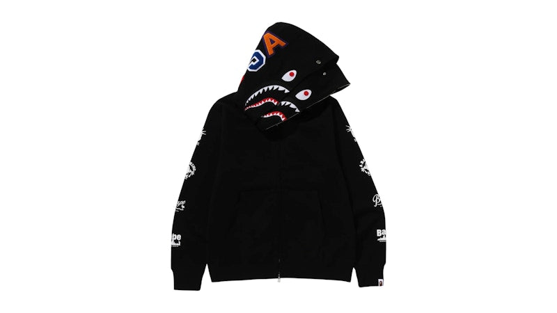 BAPE Bape Us Double Shark Full Zip Hoodie Black