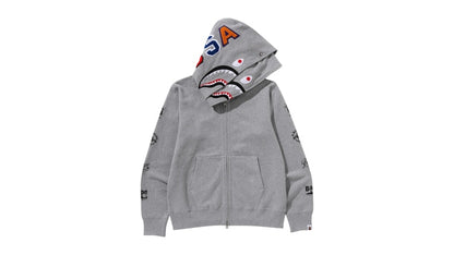 BAPE Bape Us Double Shark Full Zip Hoodie Gray