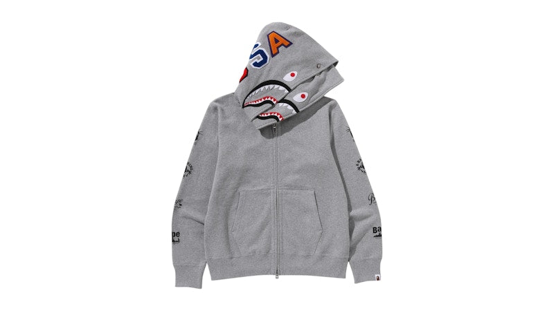 BAPE Bape Us Double Shark Full Zip Hoodie Gray