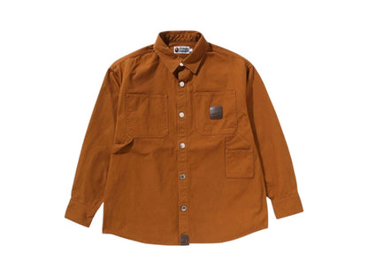 BAPE Bathing Ape Logo Canvas L/S Work Shirt Brown