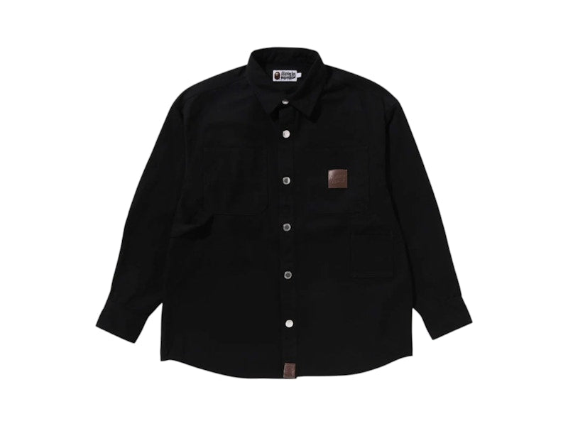 BAPE Bathing Ape Logo Canvas L/S Work Shirt Charcoal