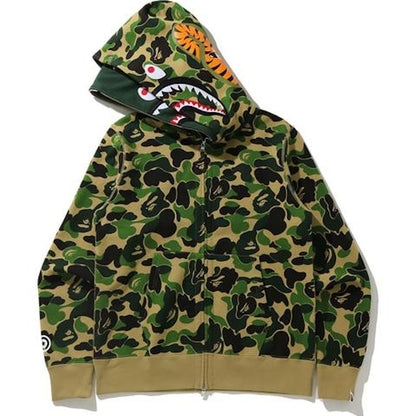 BAPE Big ABC Camo Shark Wide Full Zip Double Hoodie Green