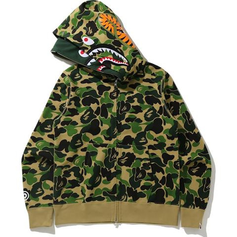 BAPE Big ABC Camo Shark Wide Full Zip Double Hoodie Green