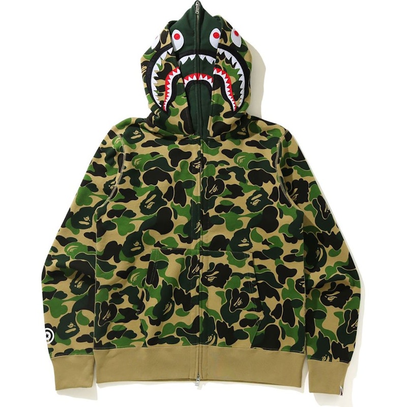 BAPE Big ABC Camo Shark Wide Full Zip Double Hoodie Green