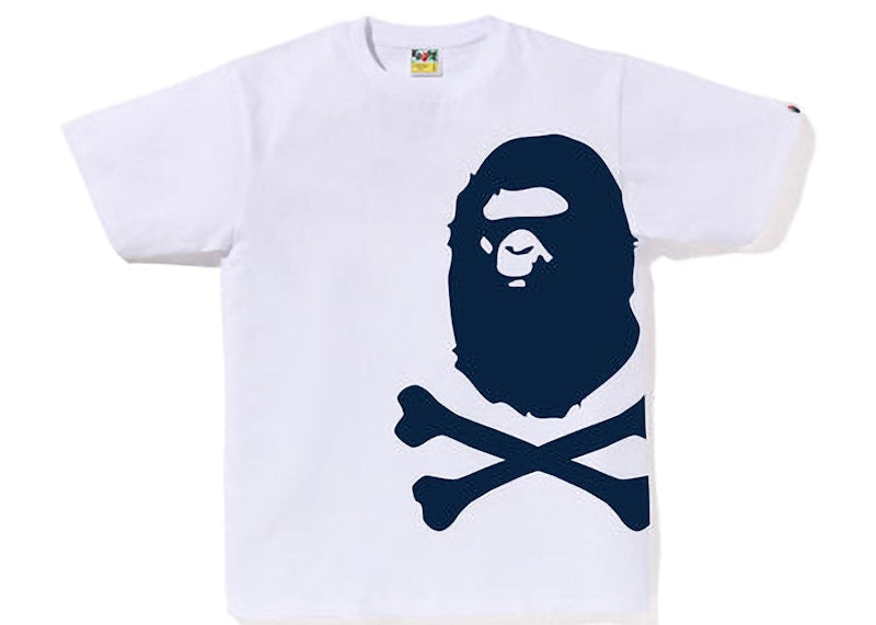 BAPE Big Ape Crossbone Pigment Print Tee White Navy