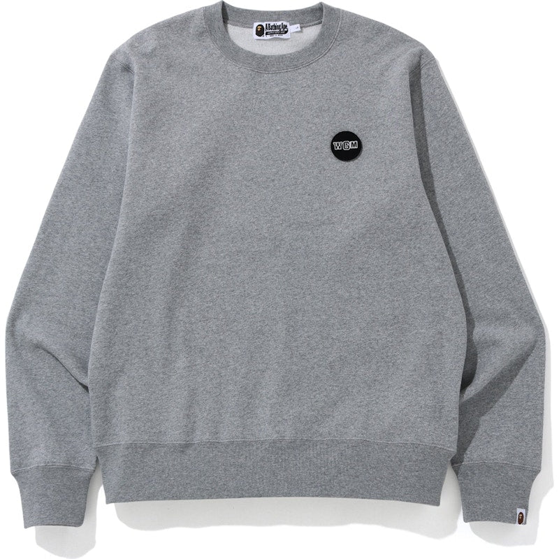 BAPE Big WGM Shark Emblem Wide Crewneck Grey