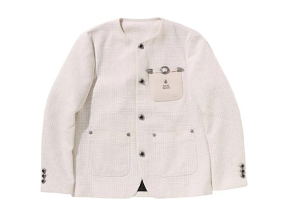 BAPE Black Collarless Ornaments Tweed III Coat Ivory