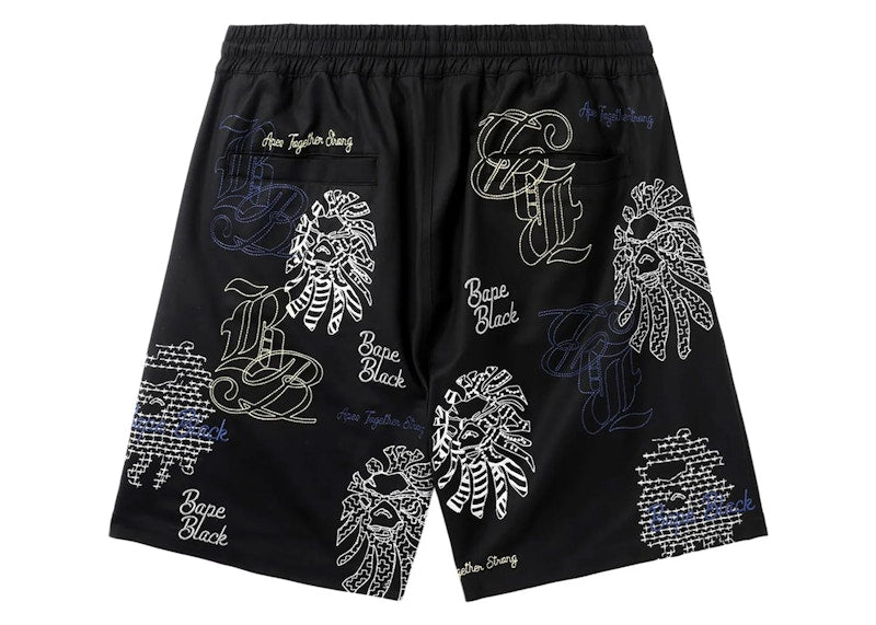 BAPE Black Graphic Stitch Shorts Black