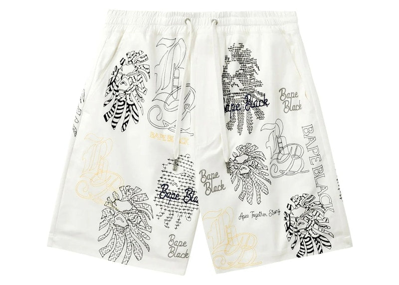 BAPE Black Graphic Stitch Shorts White