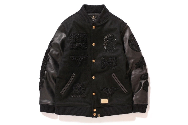 BAPE Black Label Swarovski College Bomber Black
