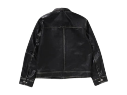 BAPE Black Washed Leather Harrington Jacket Dark Brown