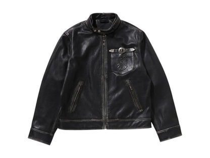 BAPE Black Washed Leather Harrington Jacket Dark Brown