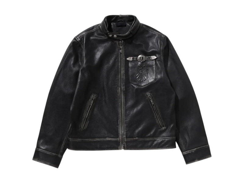 BAPE Black Washed Leather Harrington Jacket Dark Brown