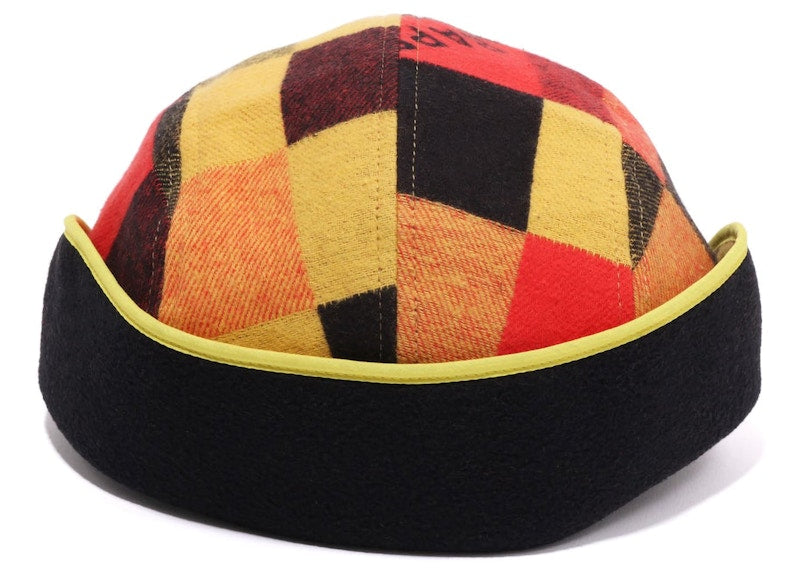 BAPE Block Check Earmuffs Cap Red Orange