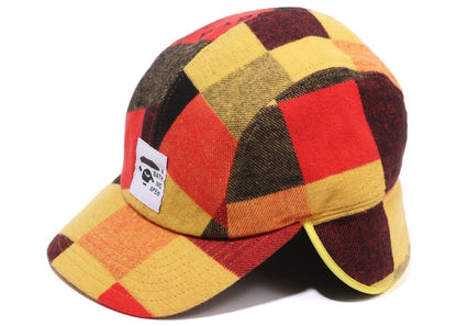BAPE Block Check Earmuffs Cap Red Orange