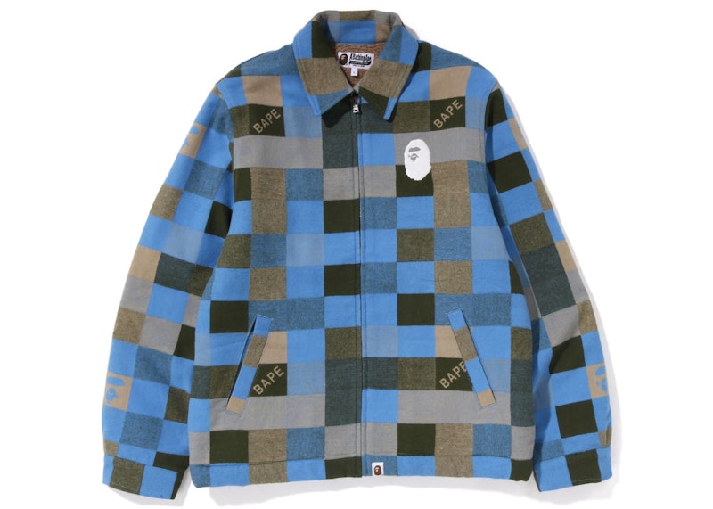 BAPE Block Check Relaxed Fit Light Jacket Beige Blue