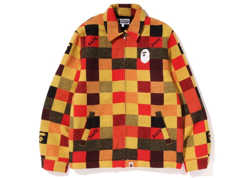 BAPE Block Check Relaxed Fit Light Jacket Red Orange