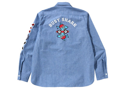 BAPE Busy Shark Chambray Relaxed Fit Shirt Light Indigo