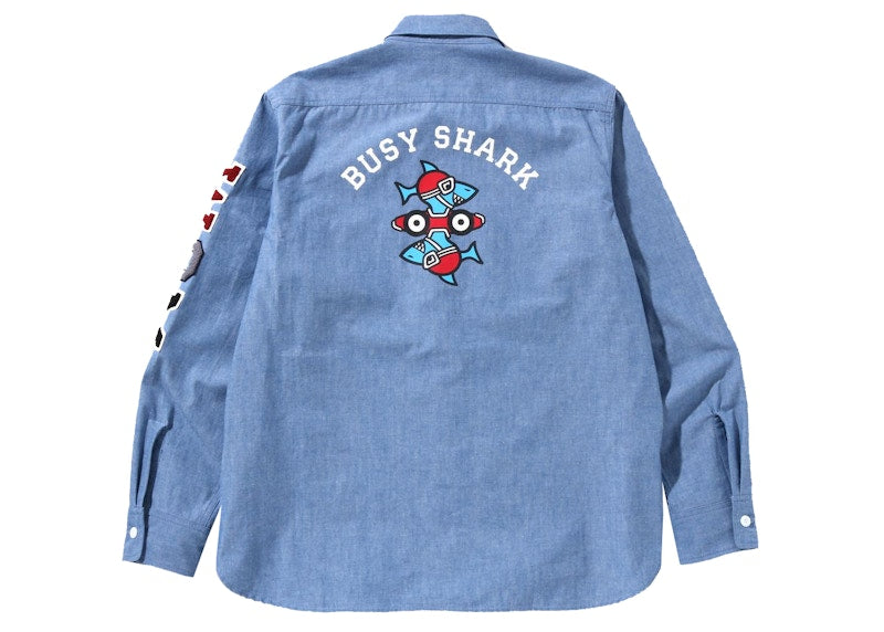 BAPE Busy Shark Chambray Relaxed Fit Shirt Light Indigo