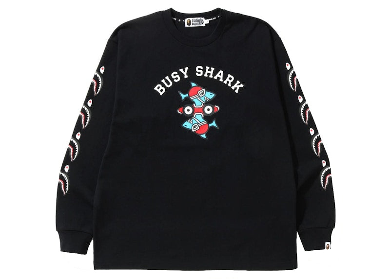 BAPE Busy Shark Relaxed Fit Heavy Weight L/S Tee Black