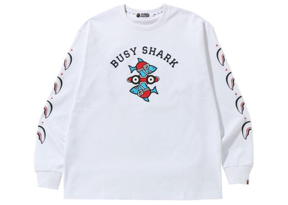 BAPE Busy Shark Relaxed Fit Heavy Weight L/S Tee White