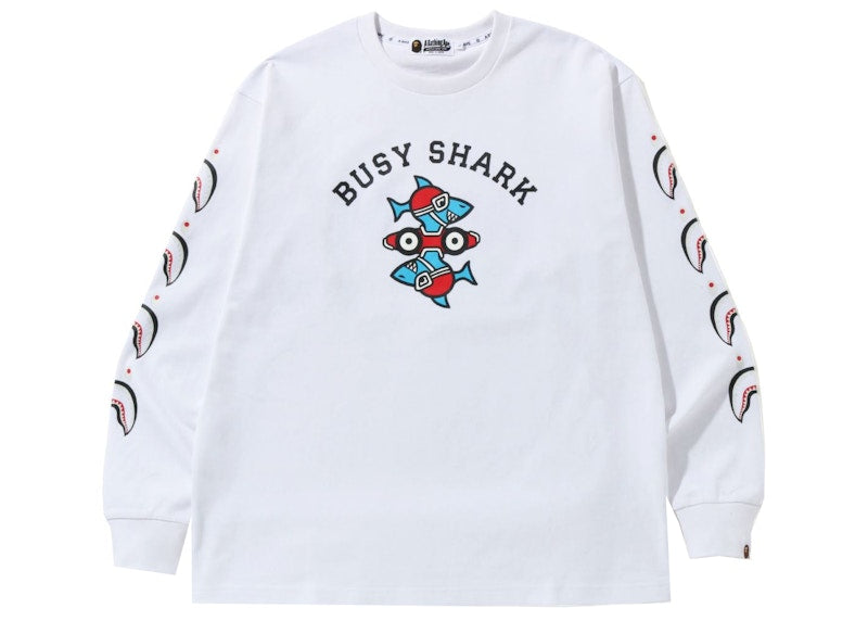 BAPE Busy Shark Relaxed Fit Heavy Weight L/S Tee White