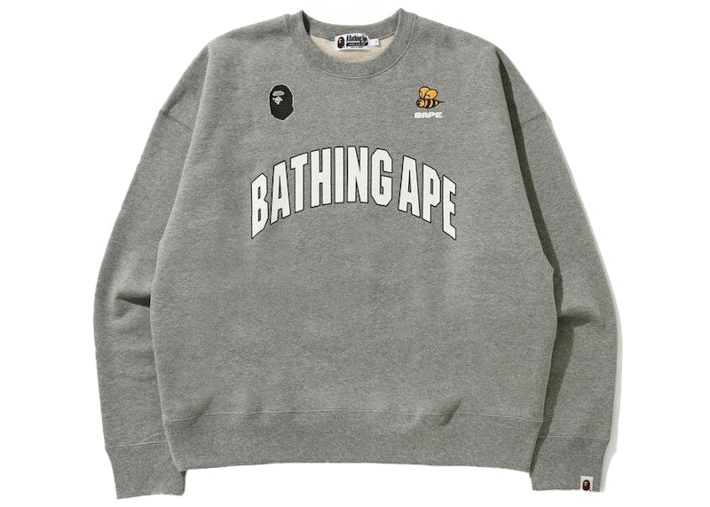 BAPE Busy Works College Loose Fit Crewneck Gray