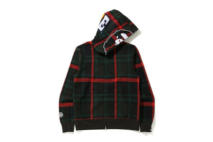 BAPE Check 2nd Ape Wide Full Zip Hoodie Green