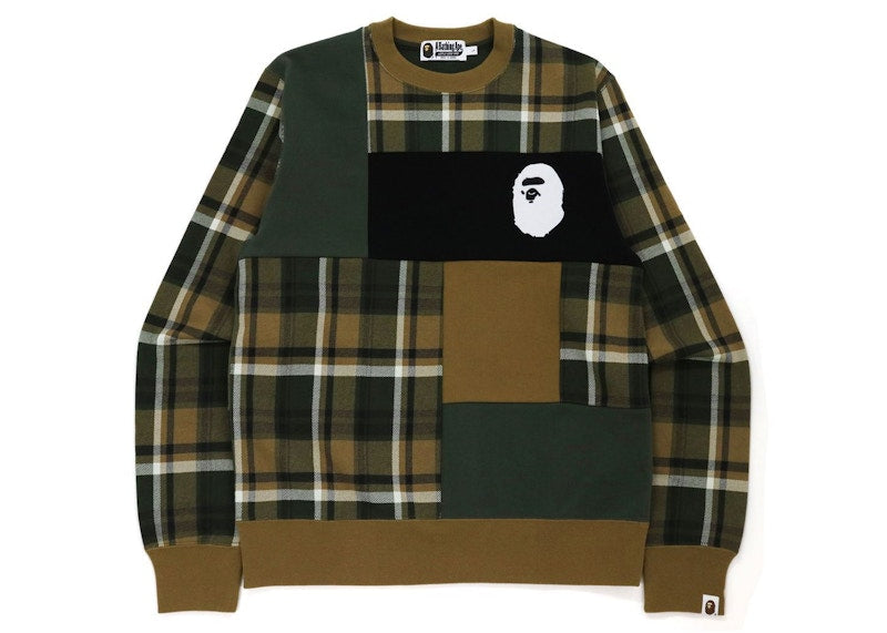 BAPE Check Ape Head Crewneck Olivedrab